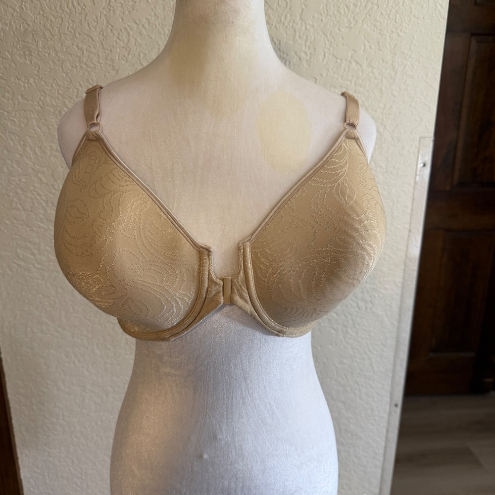 Bali Bra Women 38DD Beige Front Close Underwire Jacquard Floral 3P66 Comfort - Picture 2 of 7